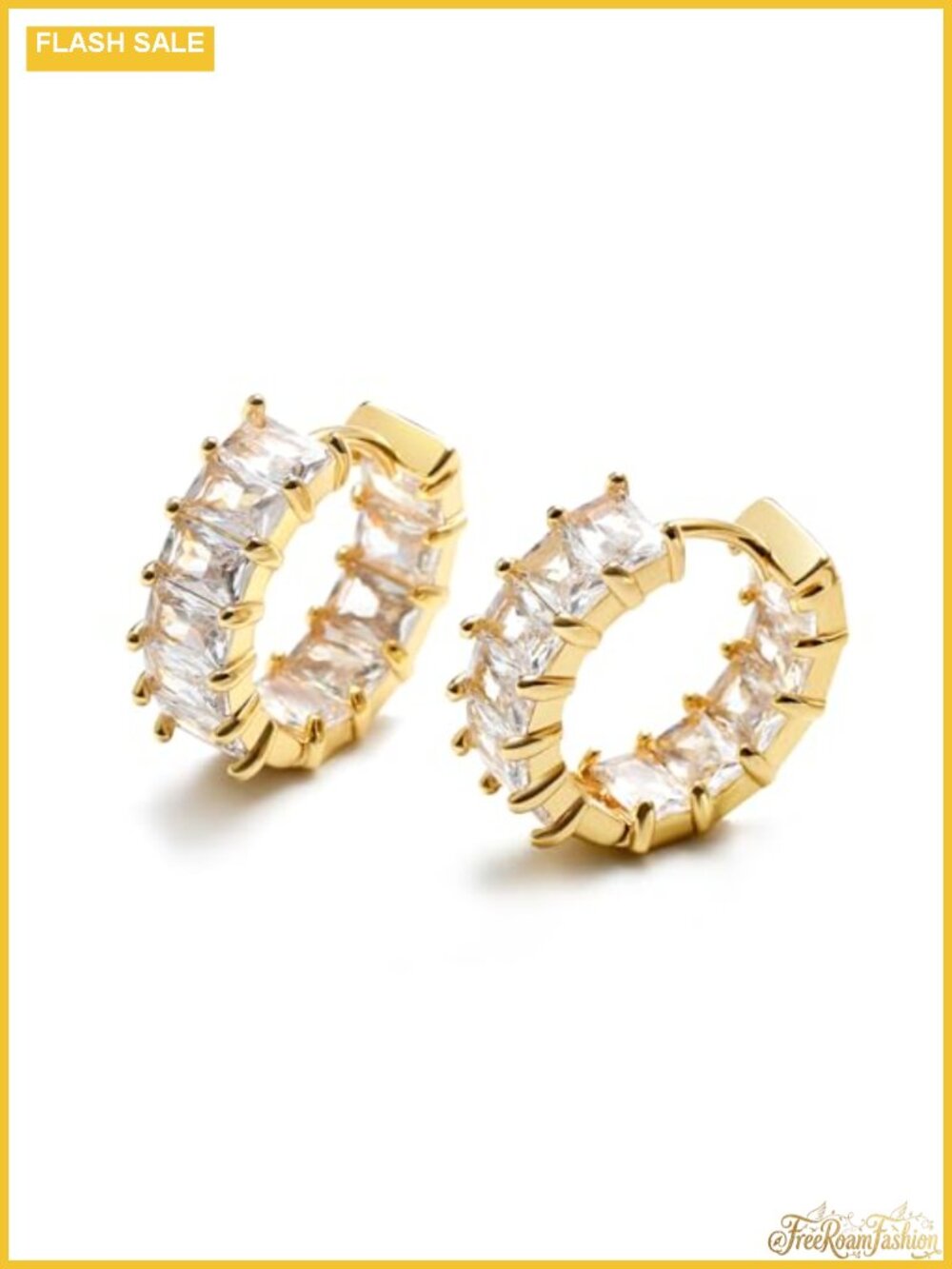 18K Gold Plated Cubic Zirconia Hoop Earrings for Women, Lightweight
